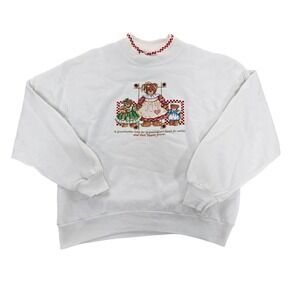 Vintage Morning Sun Grandmother Teddy Bear Sweatshirt White Large Made in USA